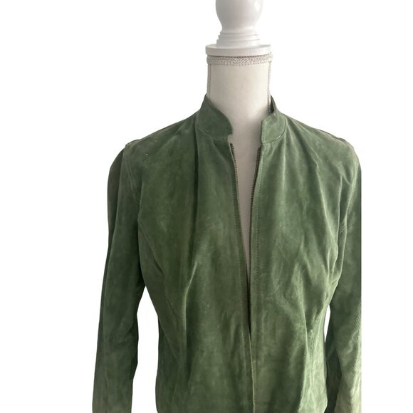 CHICOS Green 100% Sueded Leather Jacket Size Chicos 1 US M 8 - Picture 3 of 6